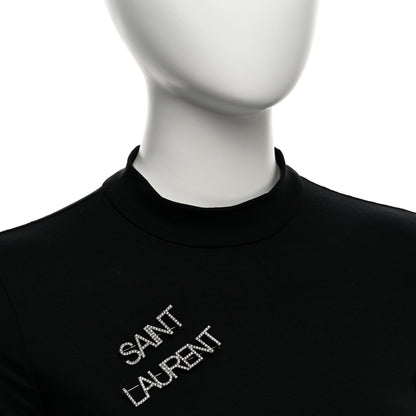 Saint Laurent Brass Crystal Logo Brooch Set Silver 2 of 4