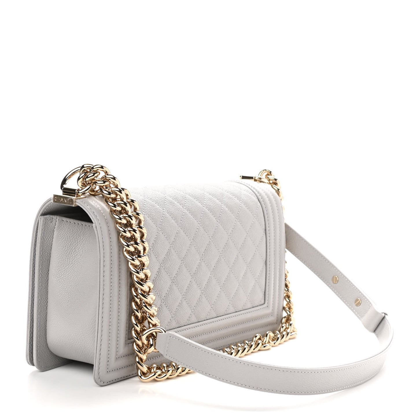 Caviar Quilted Medium Boy Flap Light Grey