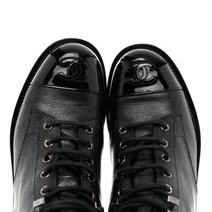 Chanel Iridescent Calfskin Patent Cap Toe Combat Boots 36.5 Black 9 of 10
