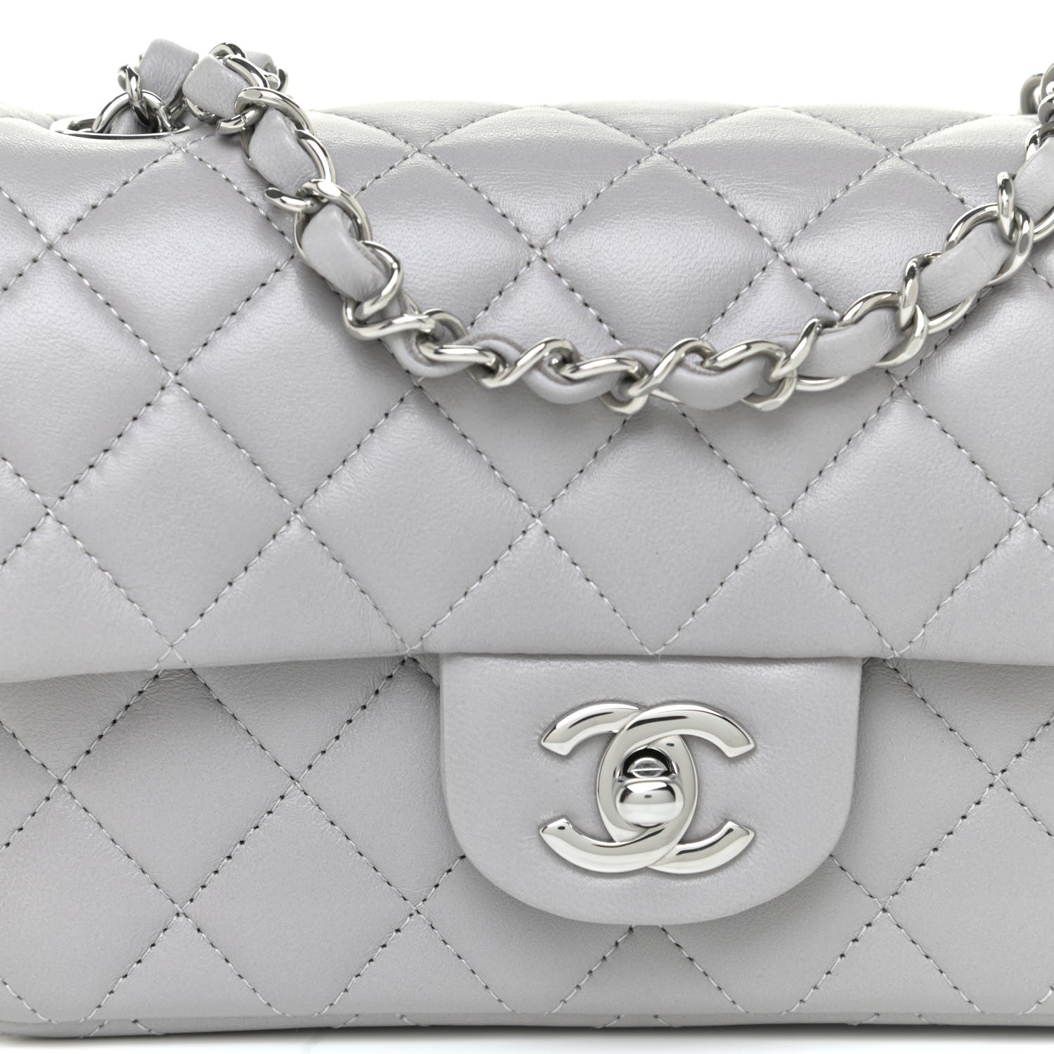 Chanel Lambskin Quilted Mini Rectangular Flap Grey 9 of 16