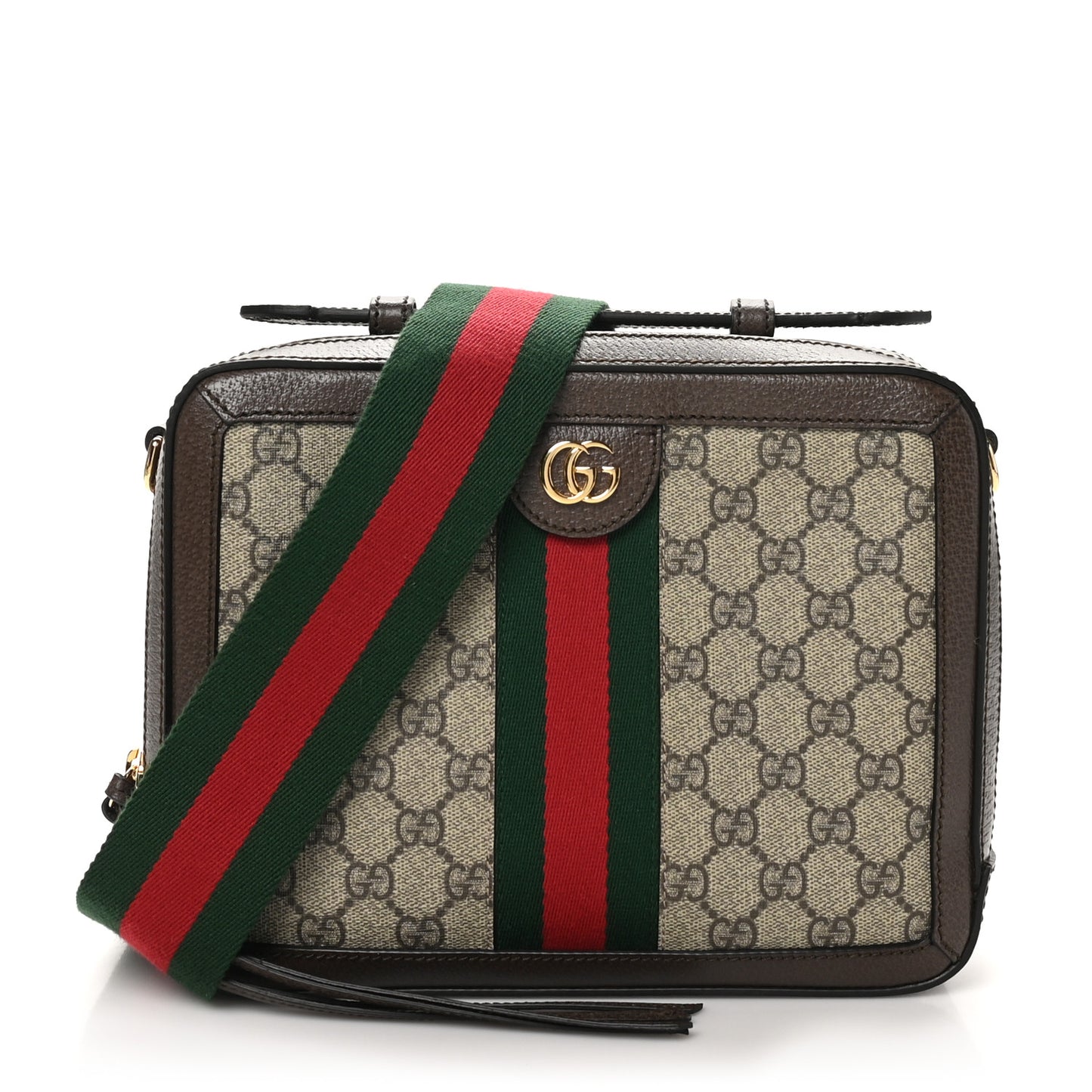 GG Supreme Monogram Web Small Ophidia Top Handle Shoulder Bag Brown