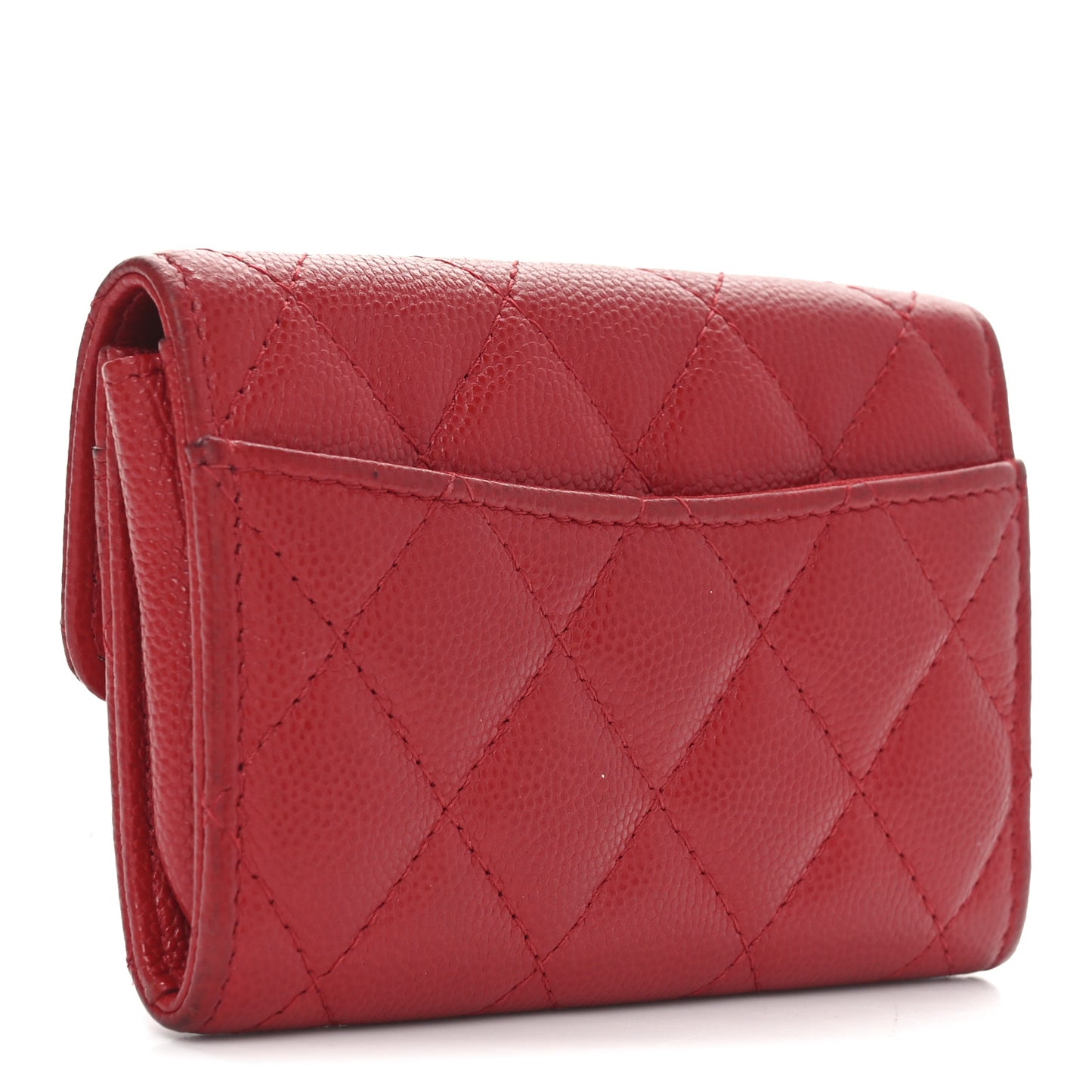 Caviar Quilted Flap Card Holder Wallet Red