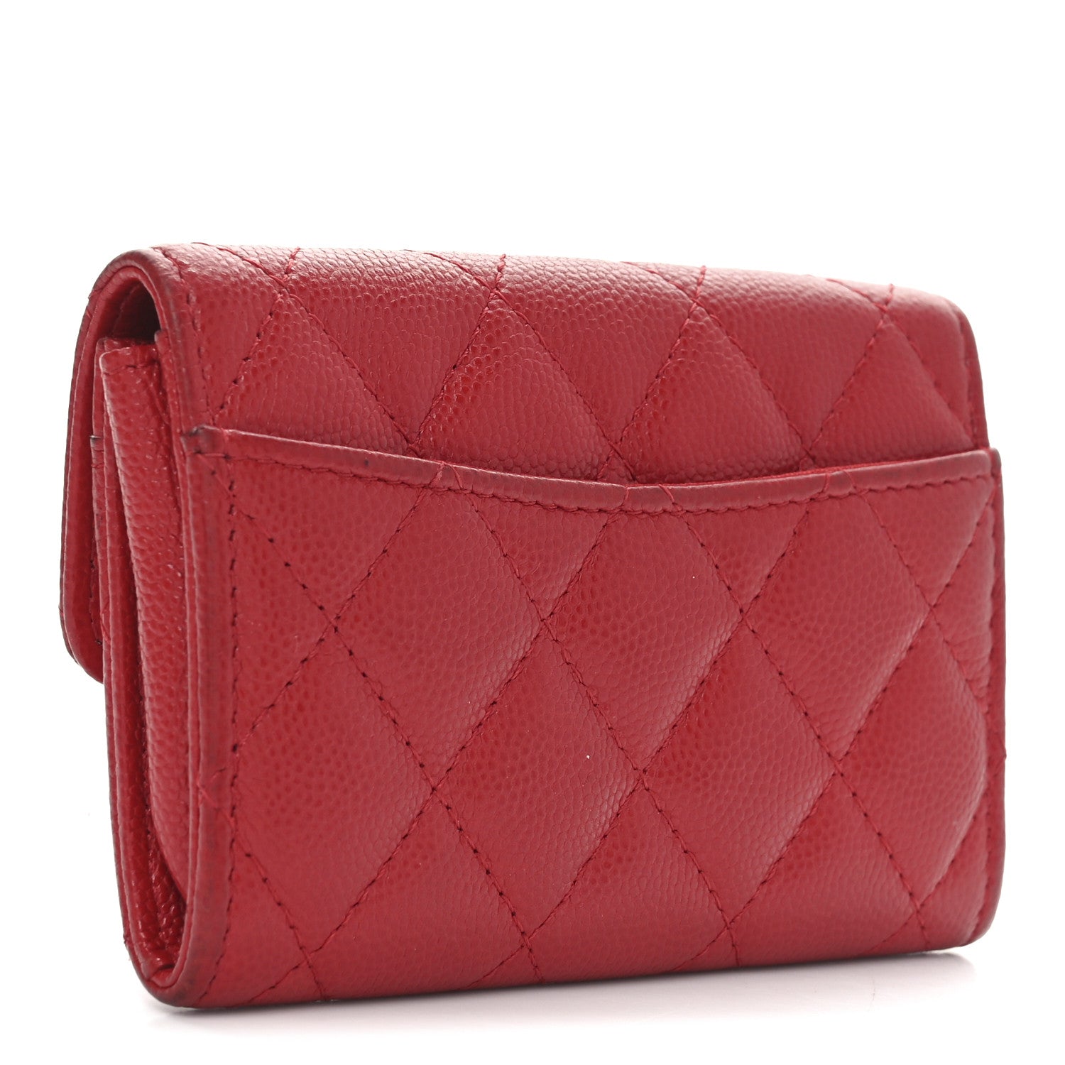 Chanel Caviar Quilted Flap Card Holder Wallet Red 2 of 9