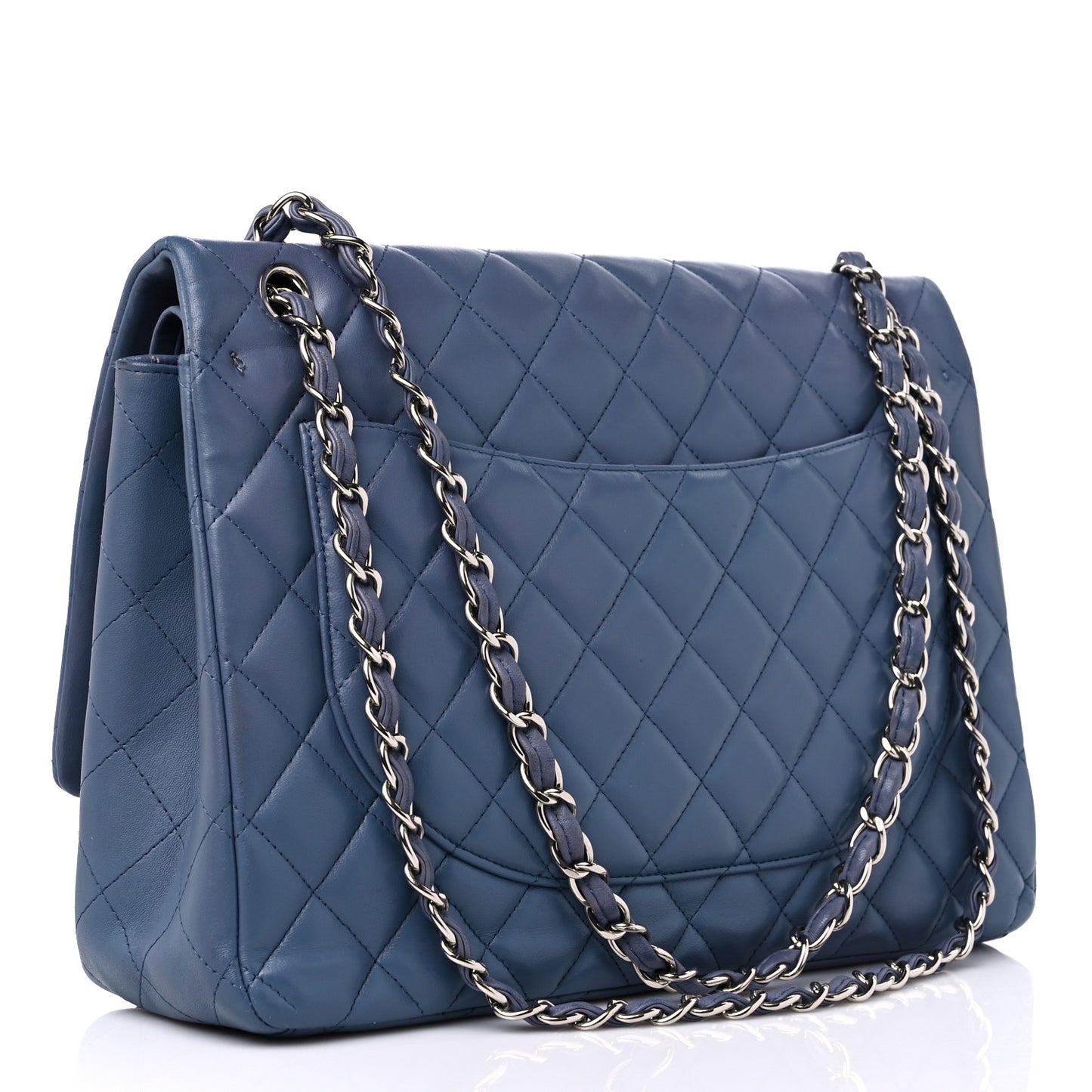 Lambskin Quilted Maxi Double Flap Blue