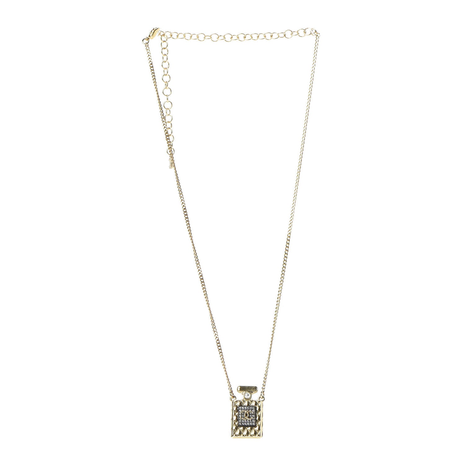 Chanel Crystal Pearl Perfume Bottle CC Necklace Gold 3 of 7