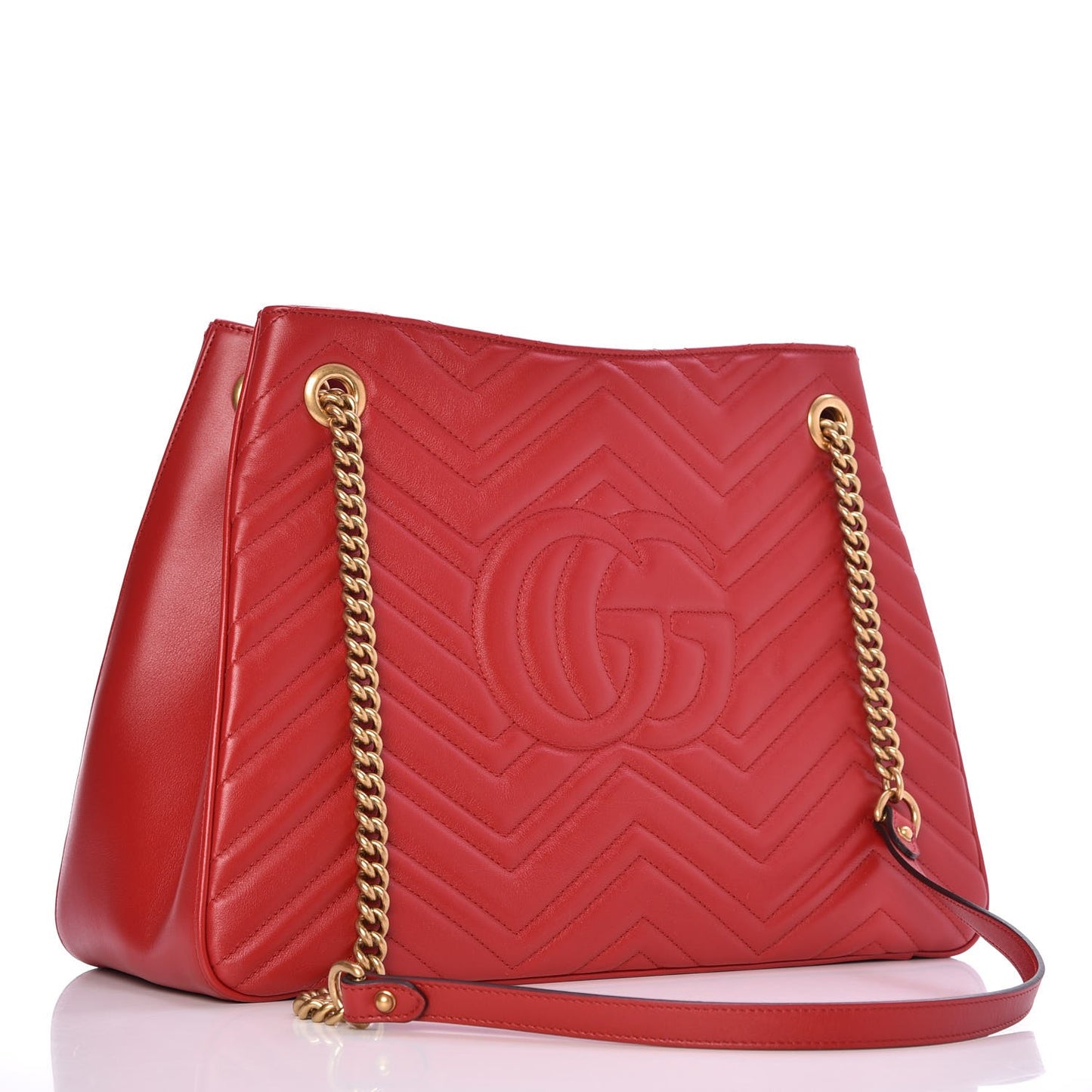 Calfskin Matelasse Medium GG Marmont Shoulder Tote Bag Hibiscus Red