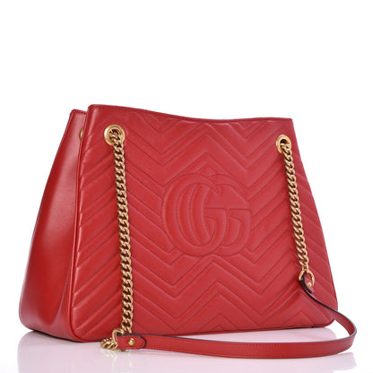 Gucci Calfskin Matelasse Medium GG Marmont Shoulder Tote Bag Hibiscus Red 3 of 7