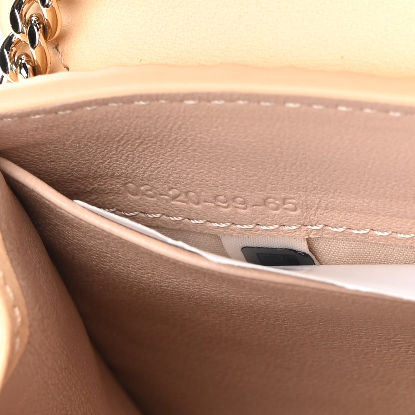 Shiny Grained Calfskin Aby Wallet on Chain Wooden Beige