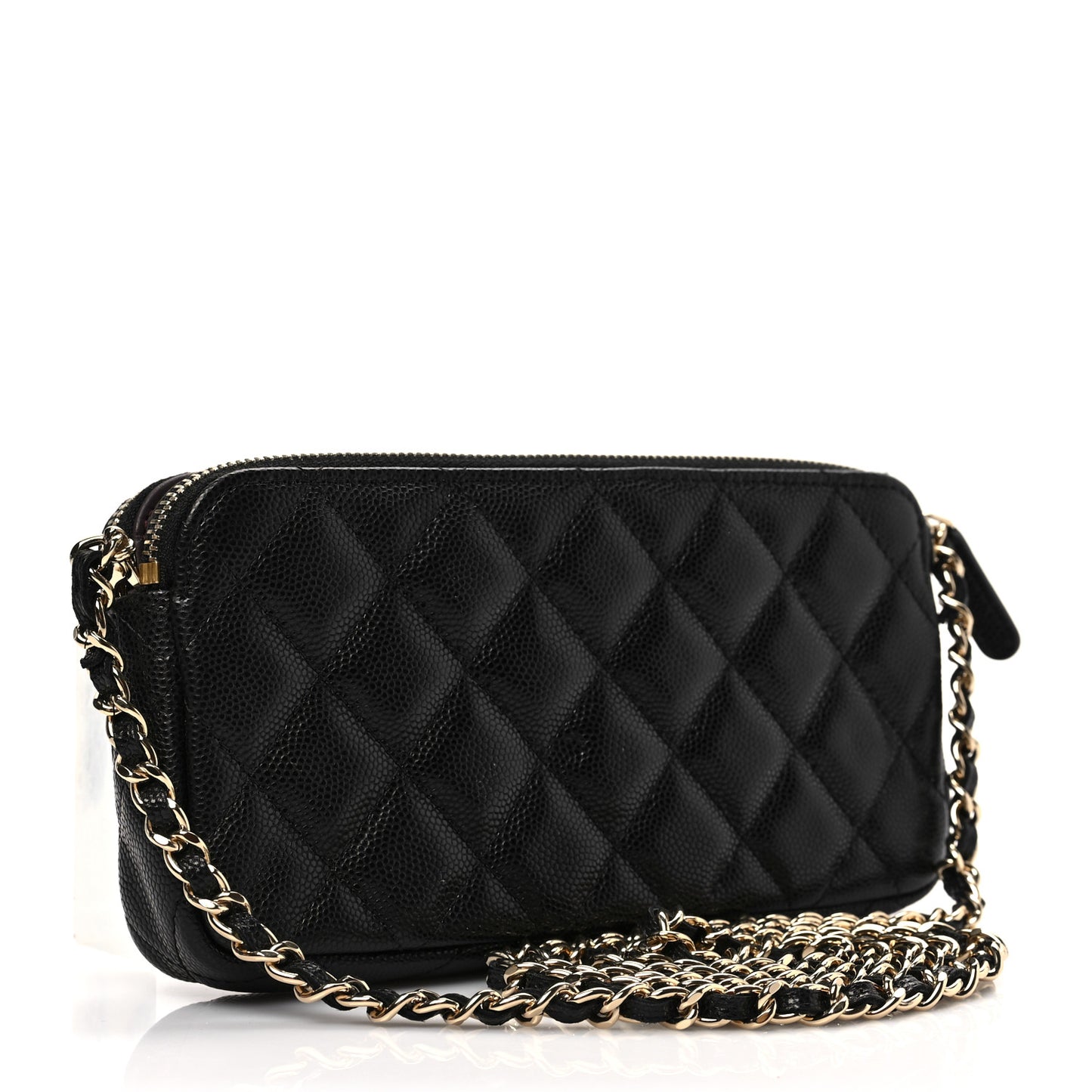 Caviar Quilted Small Clutch With Chain Black