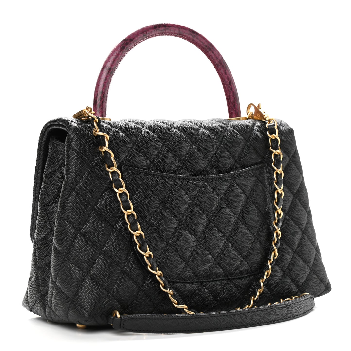 Caviar Lizard Quilted Small Coco Handle Flap Black