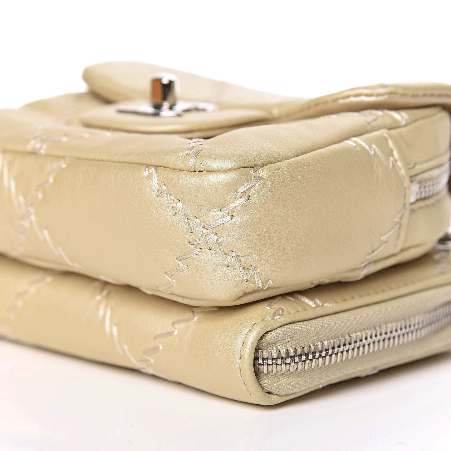 Metallic Lambskin Stitched New Mini Flap Gold