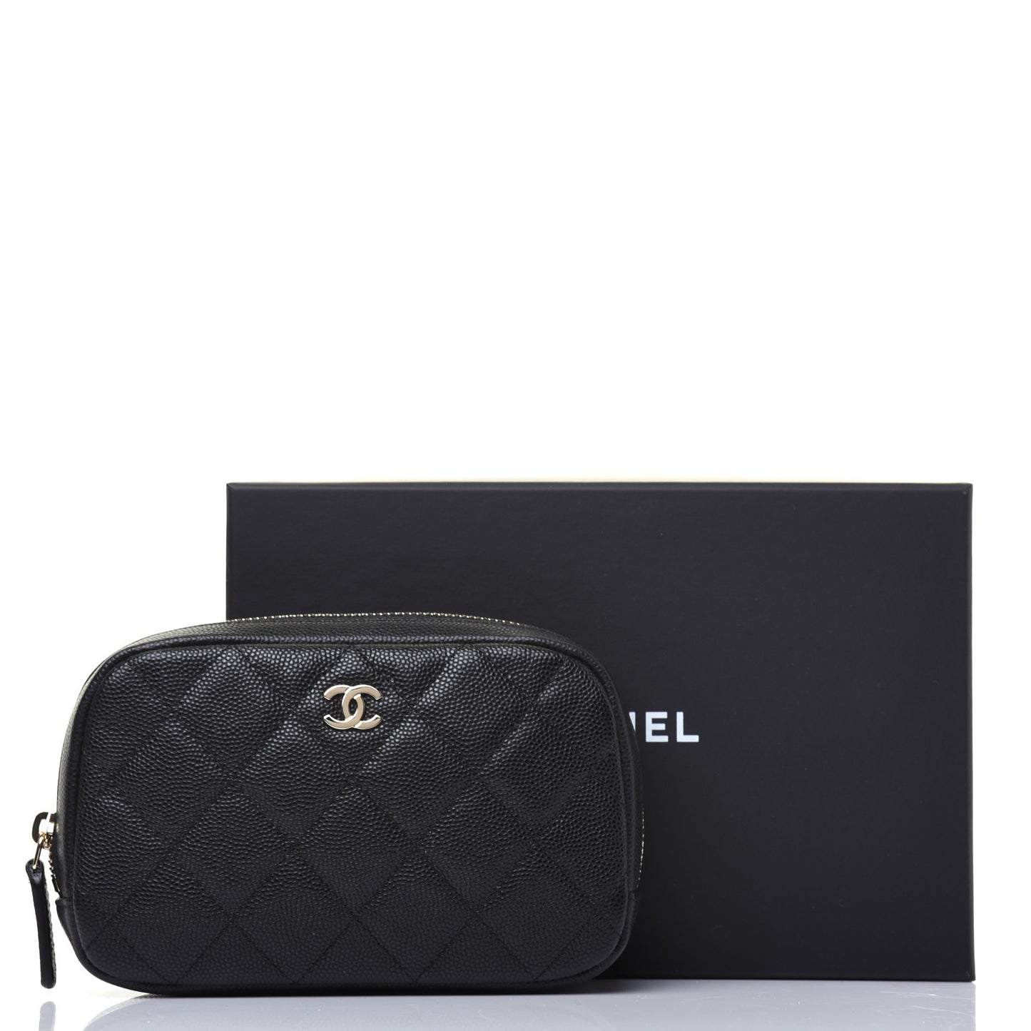 Caviar Quilted Small Curvy Pouch Cosmetic Case Black