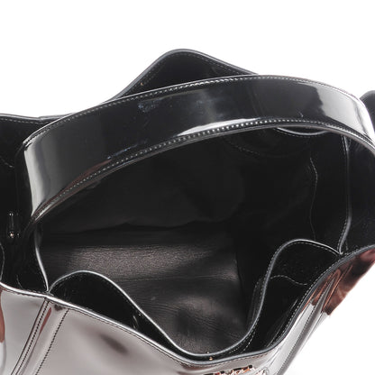 Prada Spazzolato Floral Open Bucket Bag Black White 5 of 8