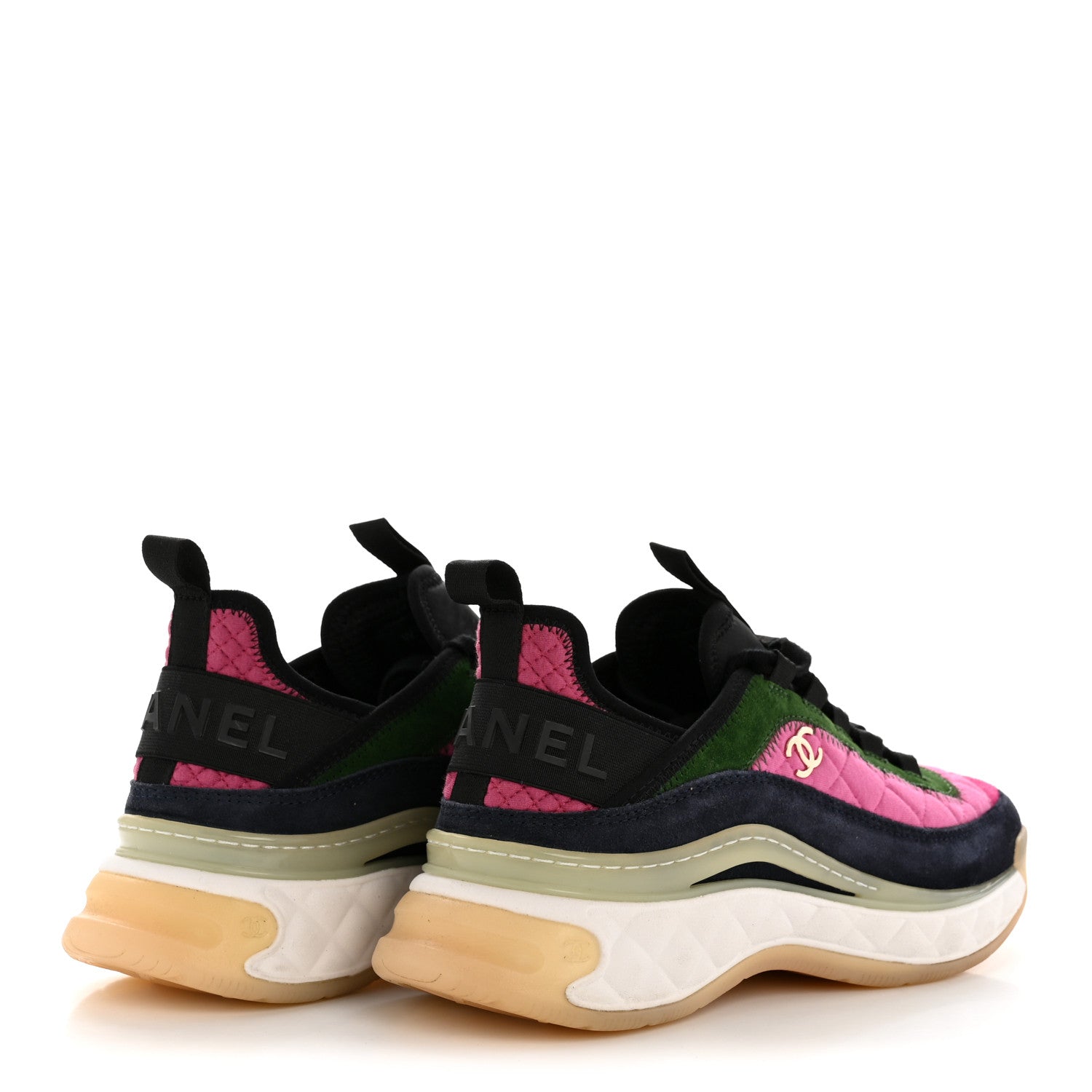 Chanel Velvet Calfskin Mixed Fibers CC Sneakers 39 Dark Pink Green 5 of 10