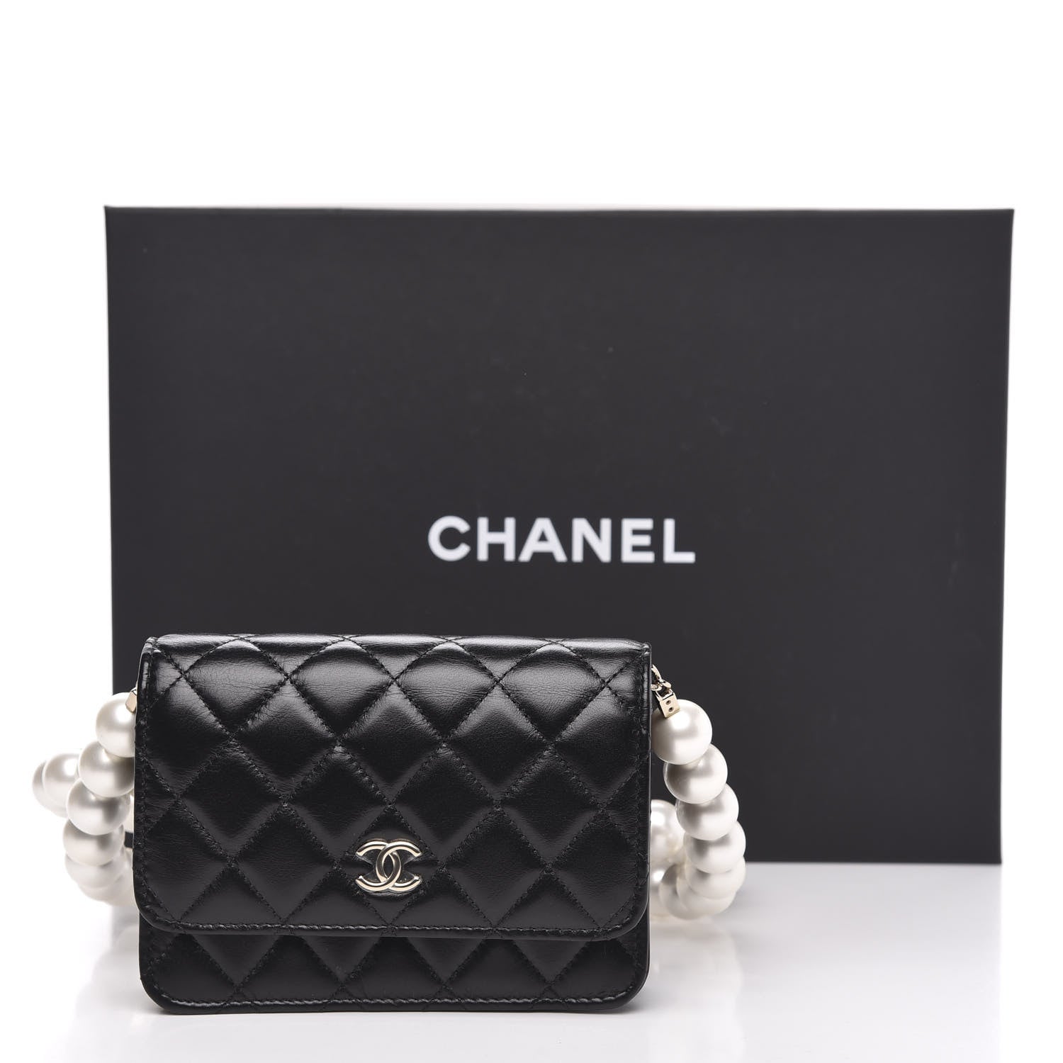 Chanel Calfskin Quilted Mini Maxi Pearls Wallet On Chain WOC Black 10 of 10