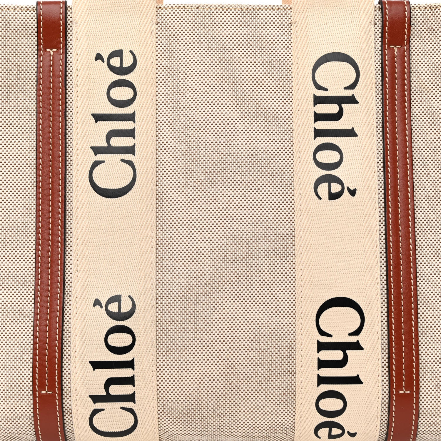 Chloe Cotton Calfskin Medium Woody Ribbon Tote White Brown 8 of 11