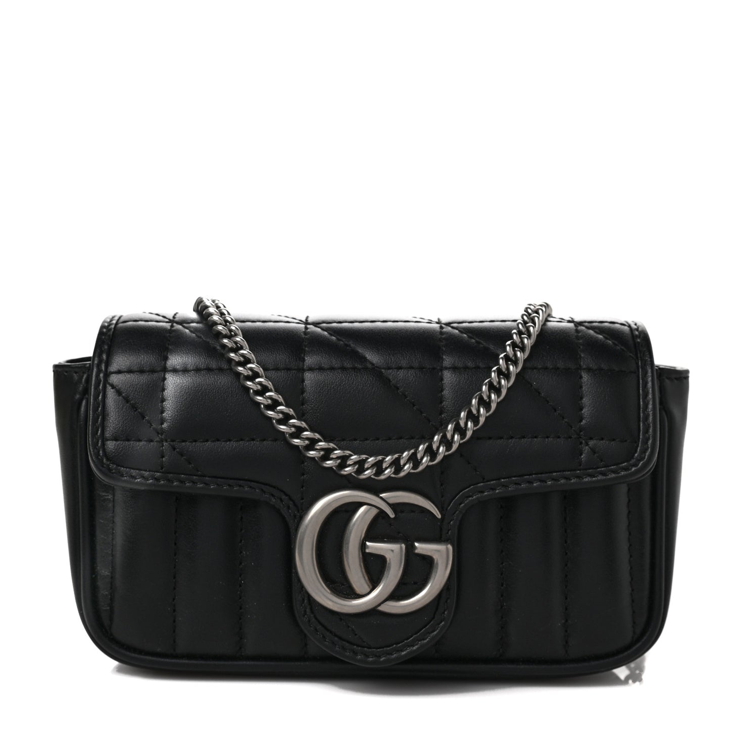 Calfskin Matelasse Aria Super Mini GG Marmont Shoulder Bag Black