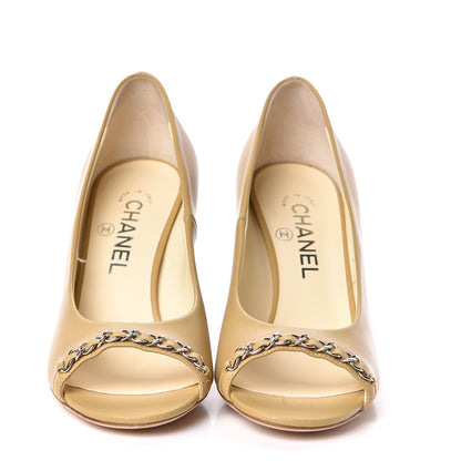 Chanel Calfskin Peep Toe CC Pumps 38 Beige 2 of 10