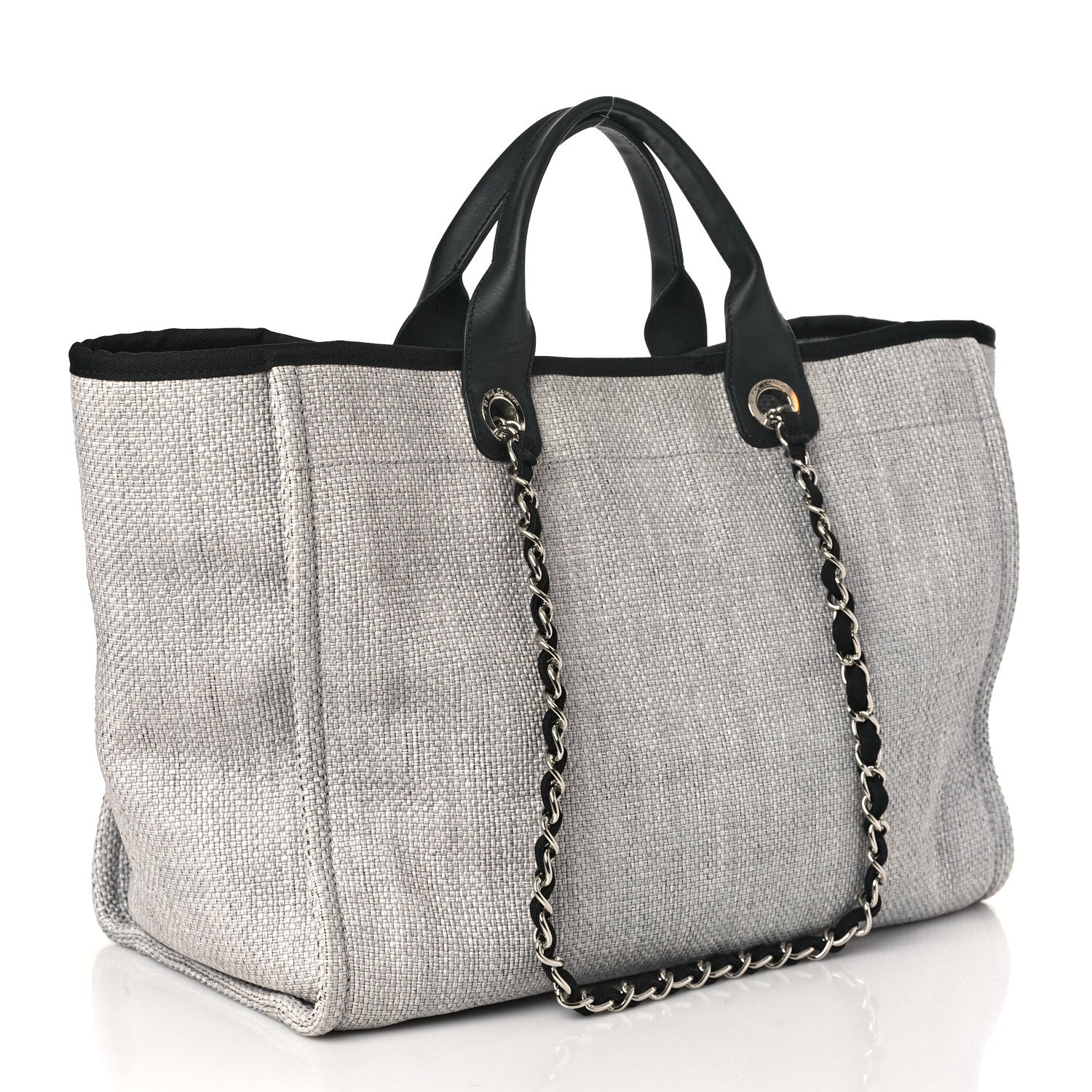 Chanel Woven Straw Raffia Medium Deauville Tote Grey 3 of 9