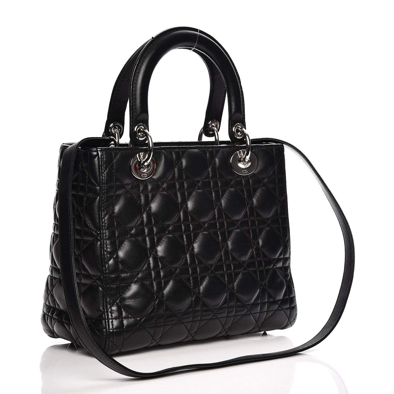 Christian Dior Lambskin Cannage Medium Lady Dior Black 9 of 16