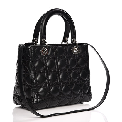 Christian Dior Lambskin Cannage Medium Lady Dior Black 9 of 16