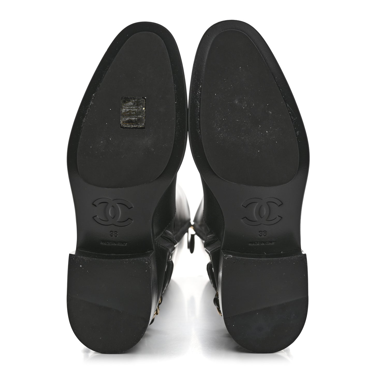 Calfskin Chain High Boots 38 Black