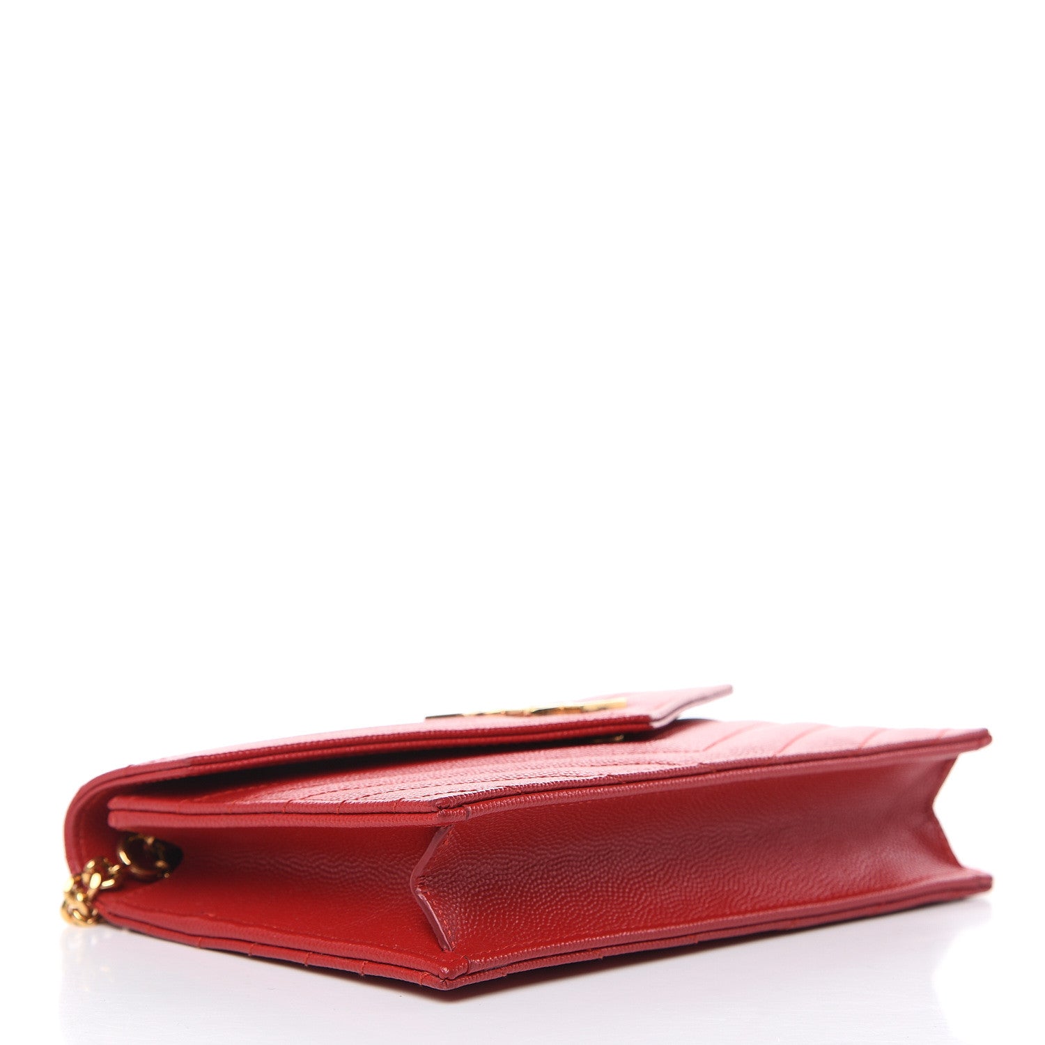 Saint Laurent Grain De Poudre Matelasse Chevron Monogram Envelope Chain Wallet New Red 4 of 12