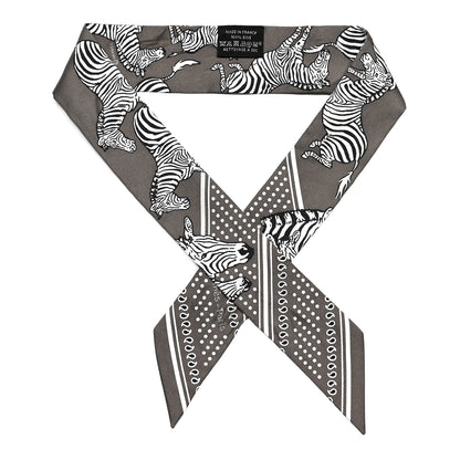 Hermes Silk Les Zebres Twilly Gris Taupe Black White 1 of 4