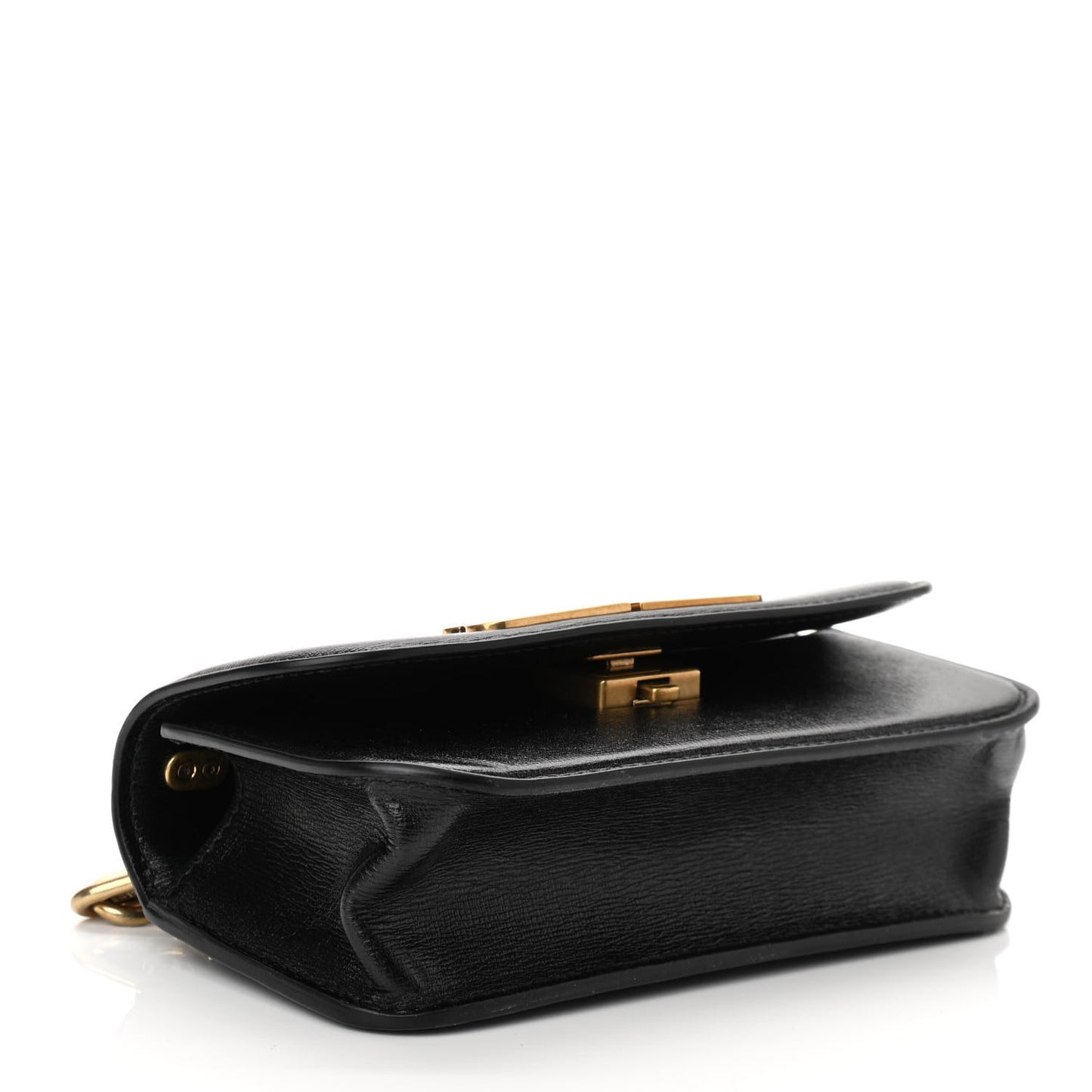 Calfskin Stripe Embossed Gossip Chain Bag XS Black