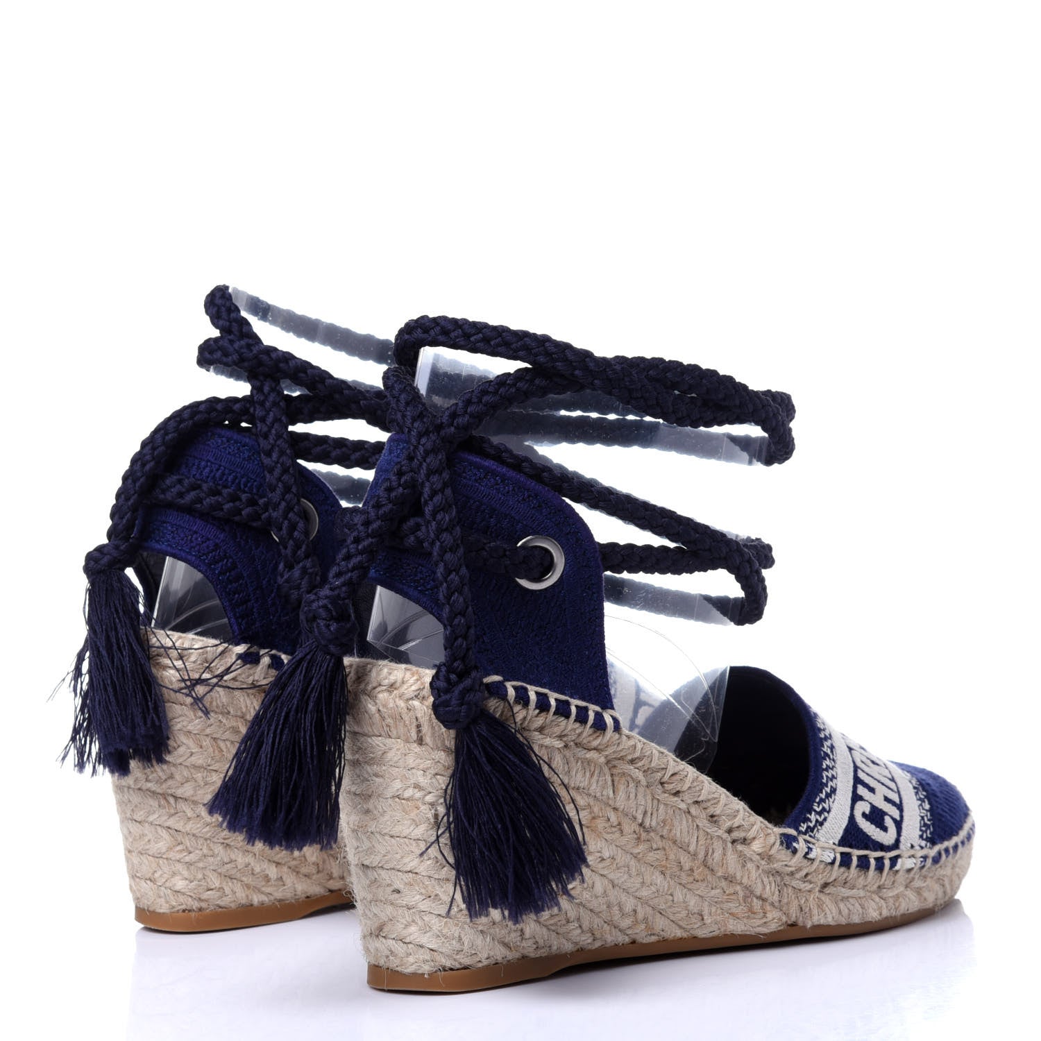 Christian Dior Canvas Embroidered Granville Ankle Tie Espadrille Wedges 36.5 Indigo Blue 7 of 15