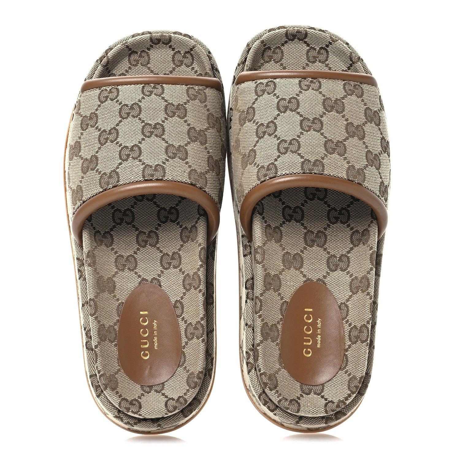Gucci Original GG Canvas Monogram Womens GG Platform Sandals 38 Beige Dark Brown 2 of 8