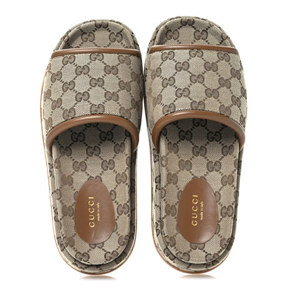Gucci Original GG Canvas Monogram Womens GG Platform Sandals 38 Beige Dark Brown 2 of 8