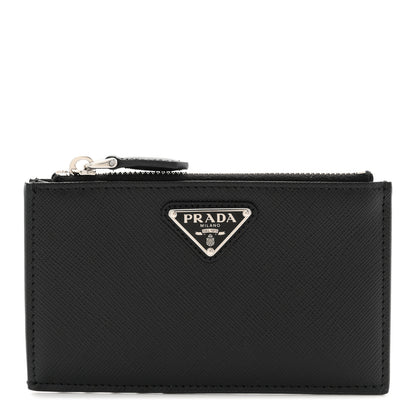 Prada Saffiano Triangle Zip Card Case Black 1 of 6