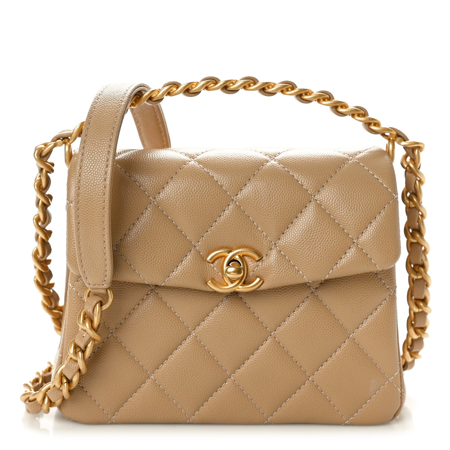 Caviar Quilted 31 Rue Cambon Mini Top Handle Flap Dark Beige