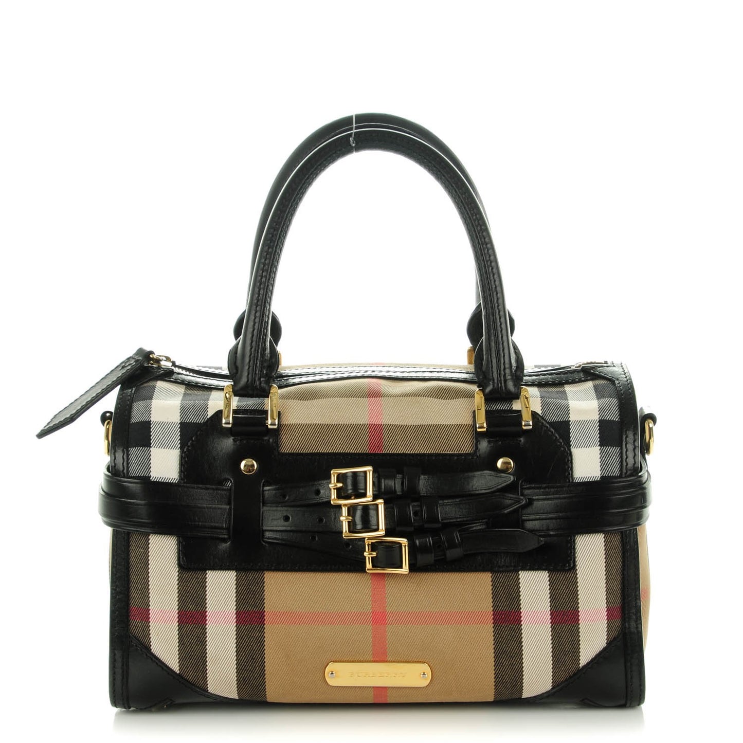 House Check Bridle Calfskin Medium Alchester Bowling Bag Black