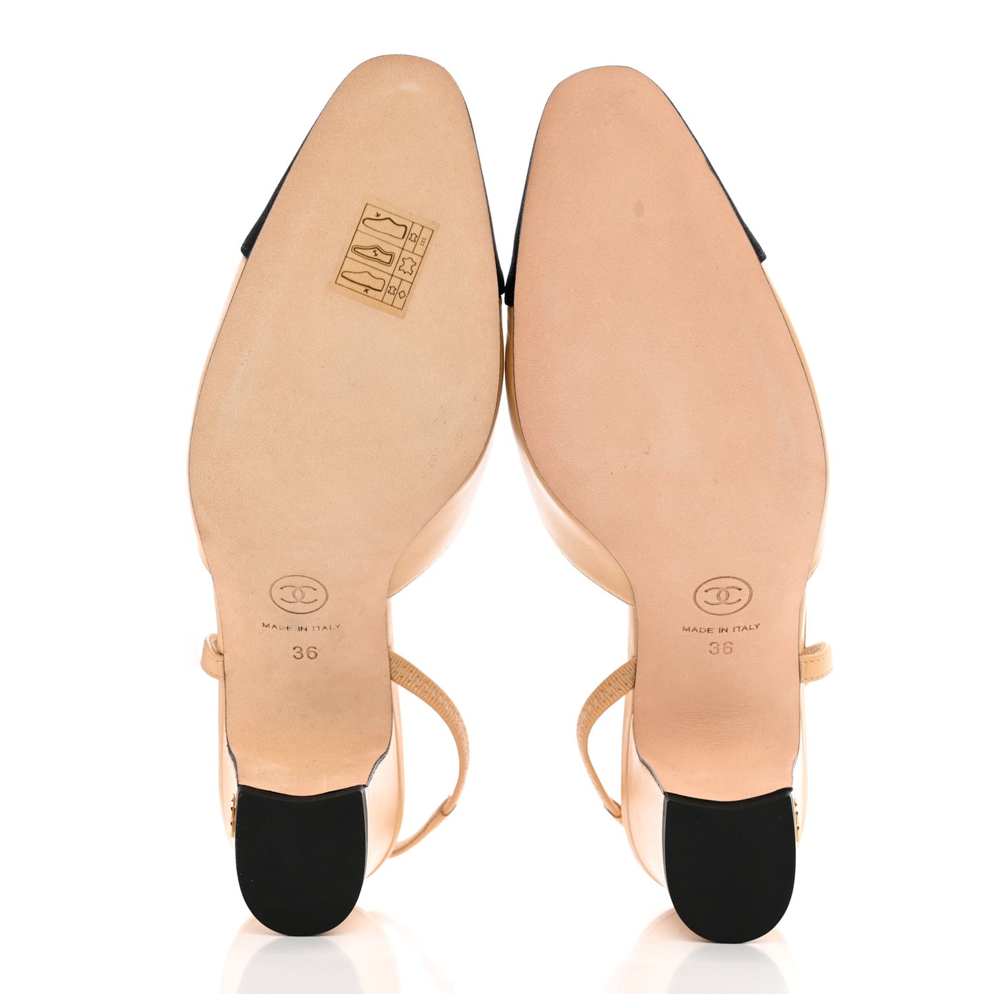 Goatskin Grosgrain Cap Toe CC Slingback Pumps 36 Beige Black