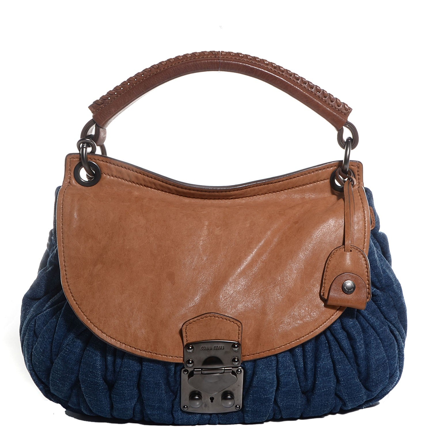 Miu Miu Leather Matelasse Denim Hobo 1 of 10