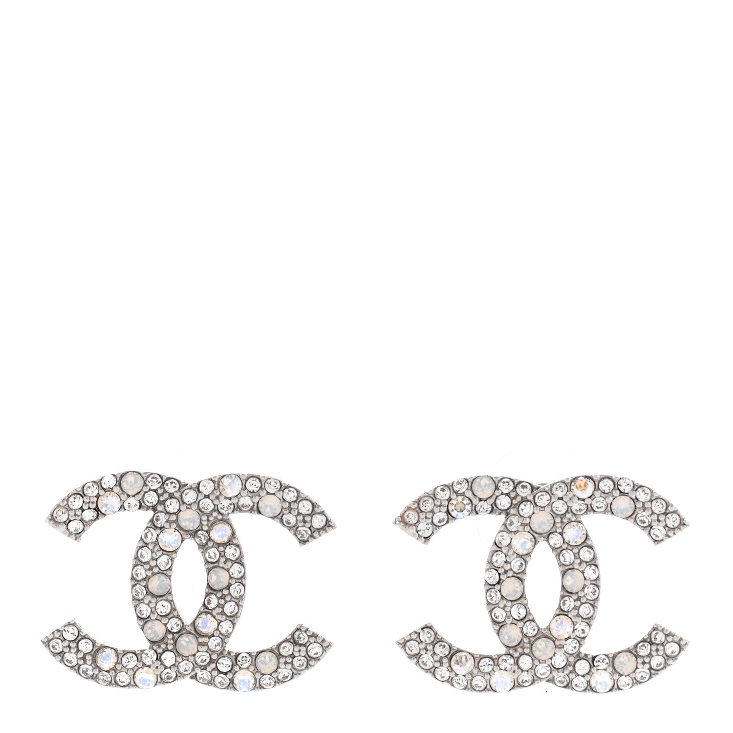 Chanel Crystal Large CC Earrings Silver 1 of 5