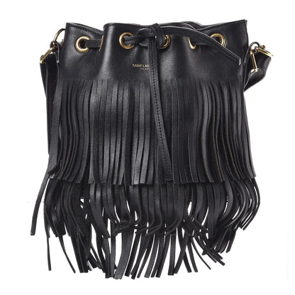 Saint Laurent Calfskin Small Emmanuelle Fringe Bucket Bag Black 2 of 19
