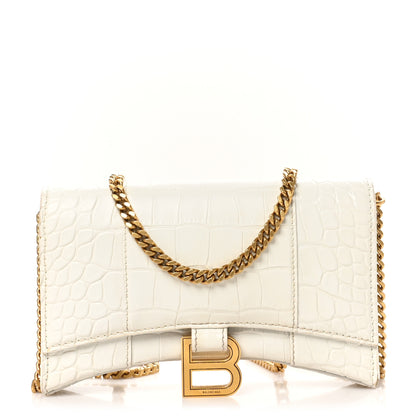 Balenciaga Shiny Calfskin Crocodile Embossed Hourglass Chain Bag White 1 of 10