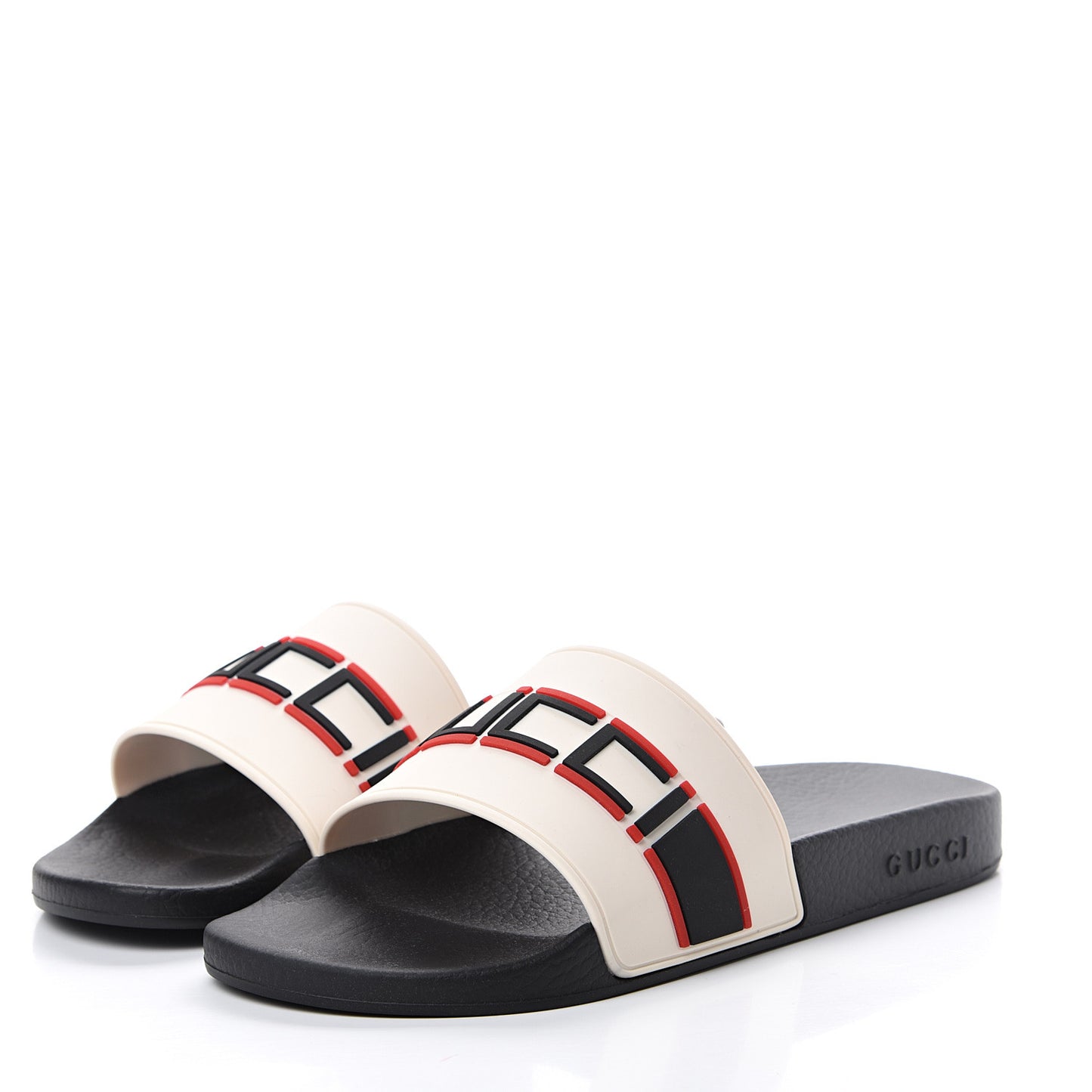 Rubber Stripe Mens Pool Slide Sandals 8 Ecru Poppy Black