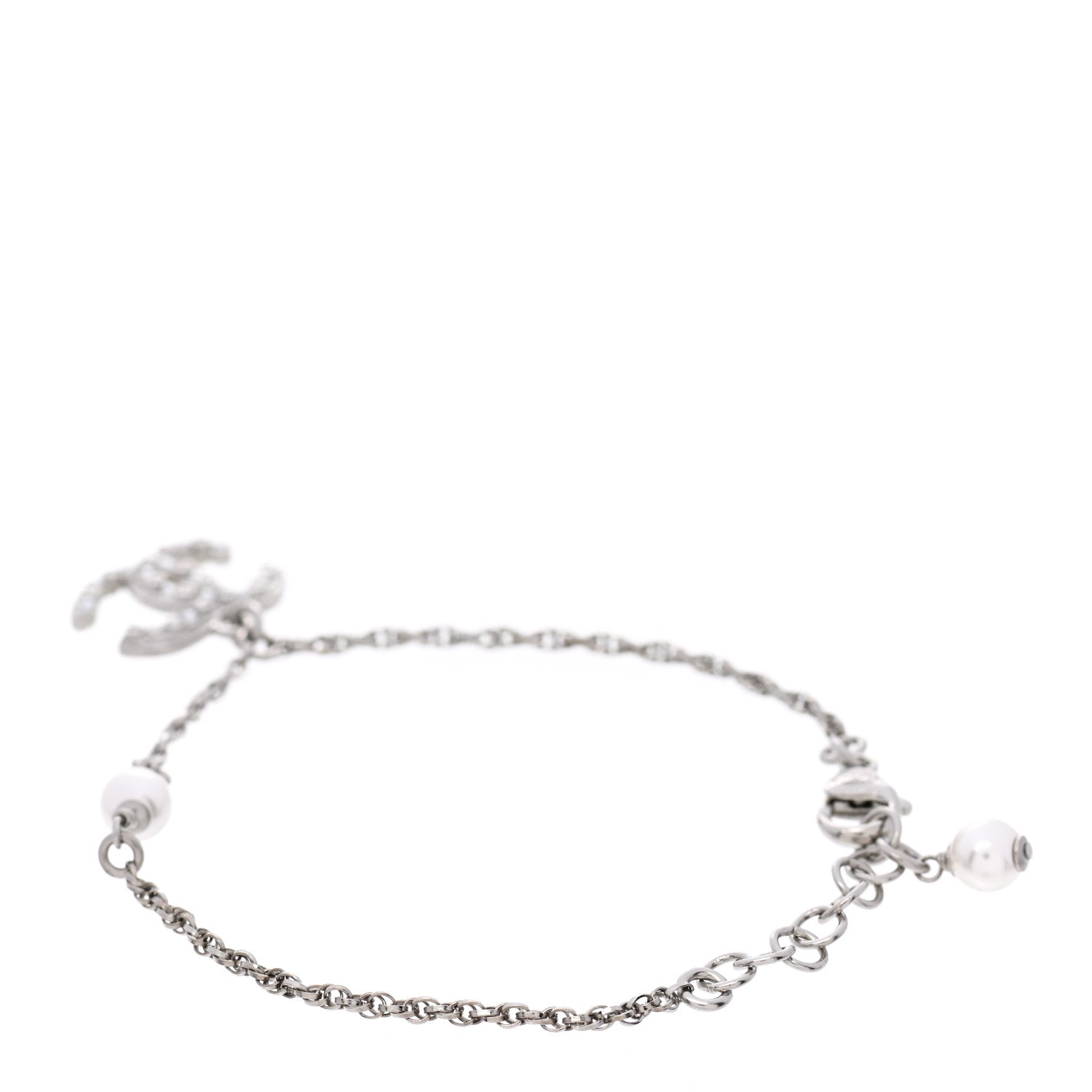 Chanel Pearl Crystal CC Bracelet Silver 3 of 5