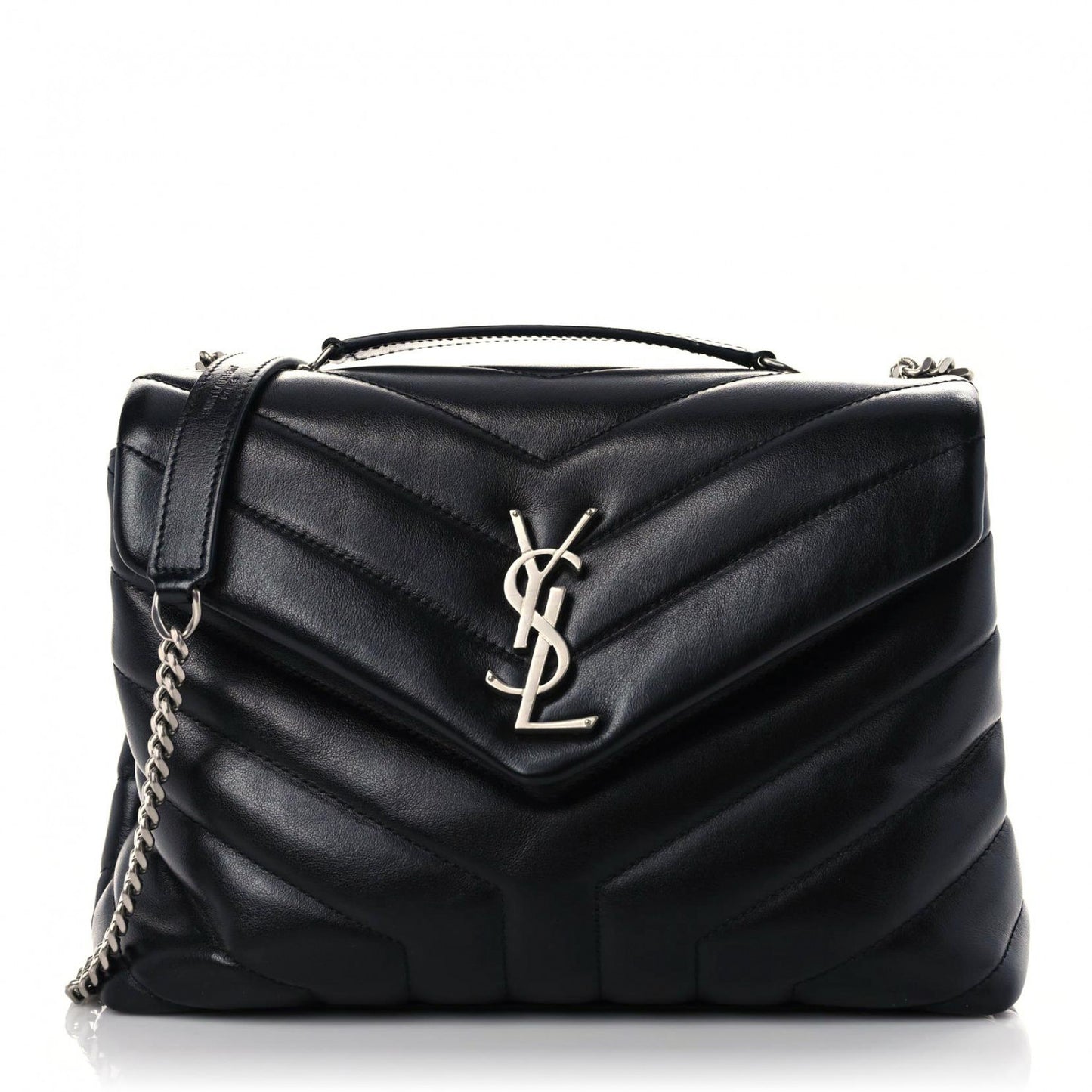 Calfskin Y Quilted Monogram Small Loulou Chain Satchel Black