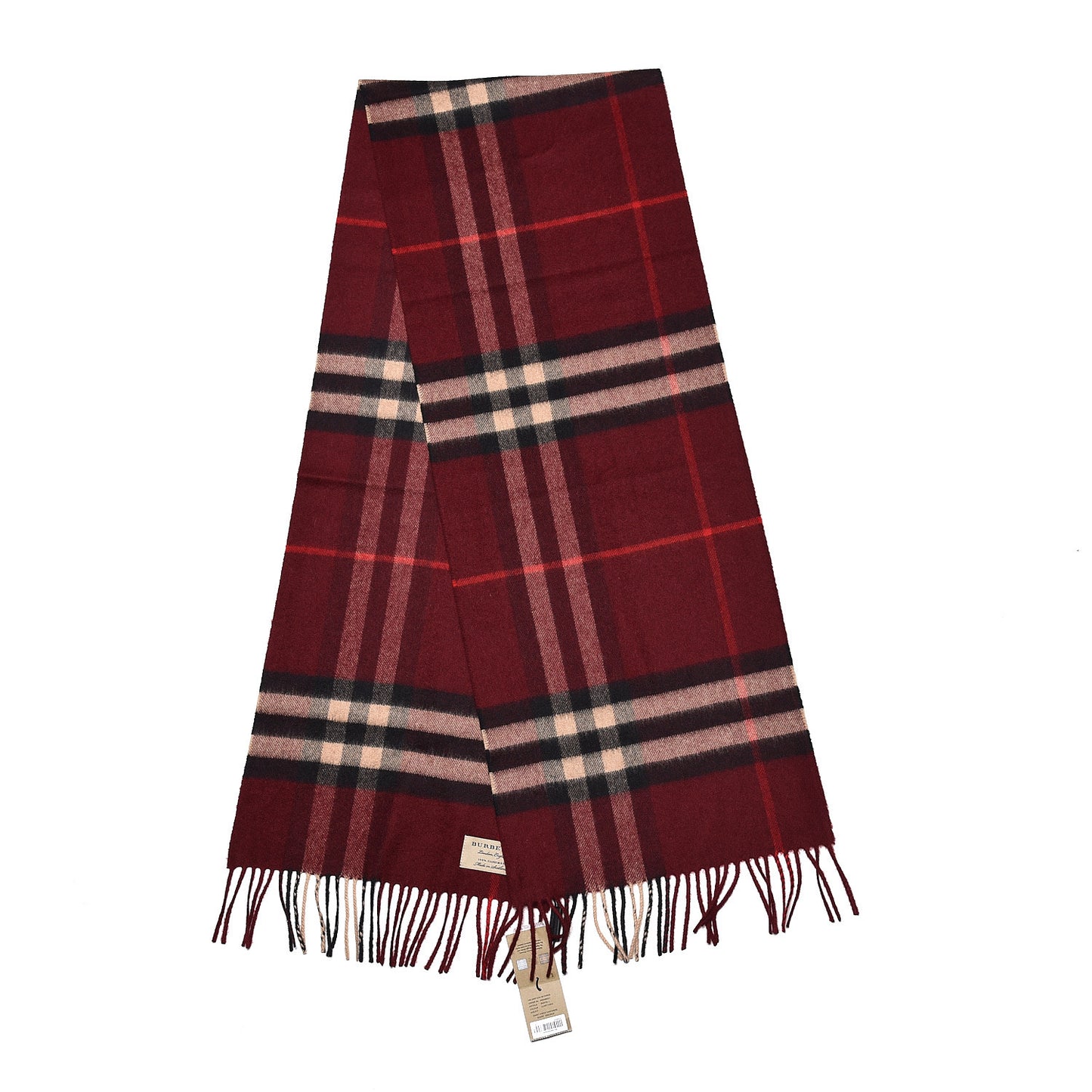 Cashmere Giant Check Icon Stripe Fringe Scarf Claret