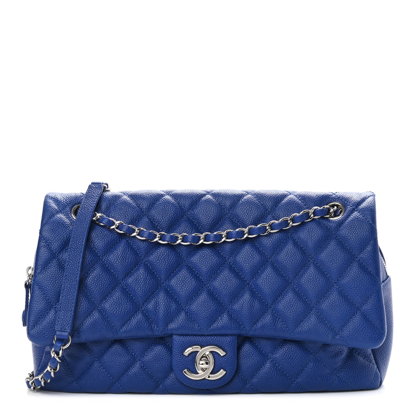 Caviar Quilted Jumbo Easy Flap Blue