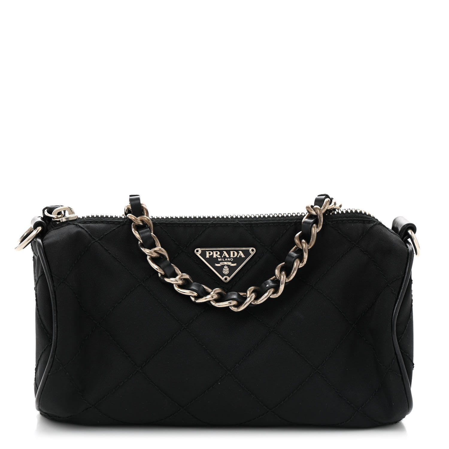 Prada Tessuto Nylon Saffiano Impunturato Quilted Barrel Pochette Black 1 of 14