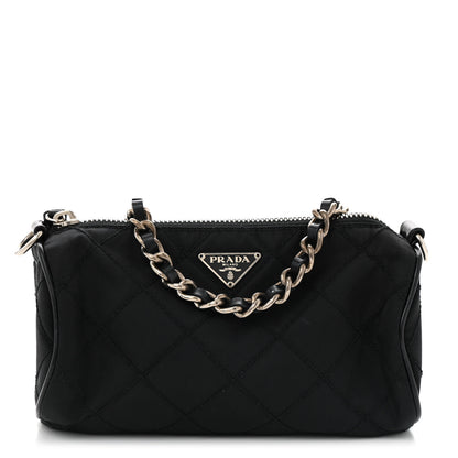 Prada Tessuto Nylon Saffiano Impunturato Quilted Barrel Pochette Black 1 of 14