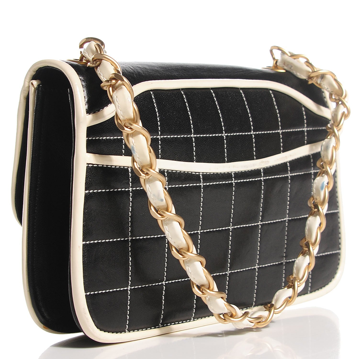 Chanel Lambskin Contrast Stitched Small Mademoiselle Flap Black White 3 of 8