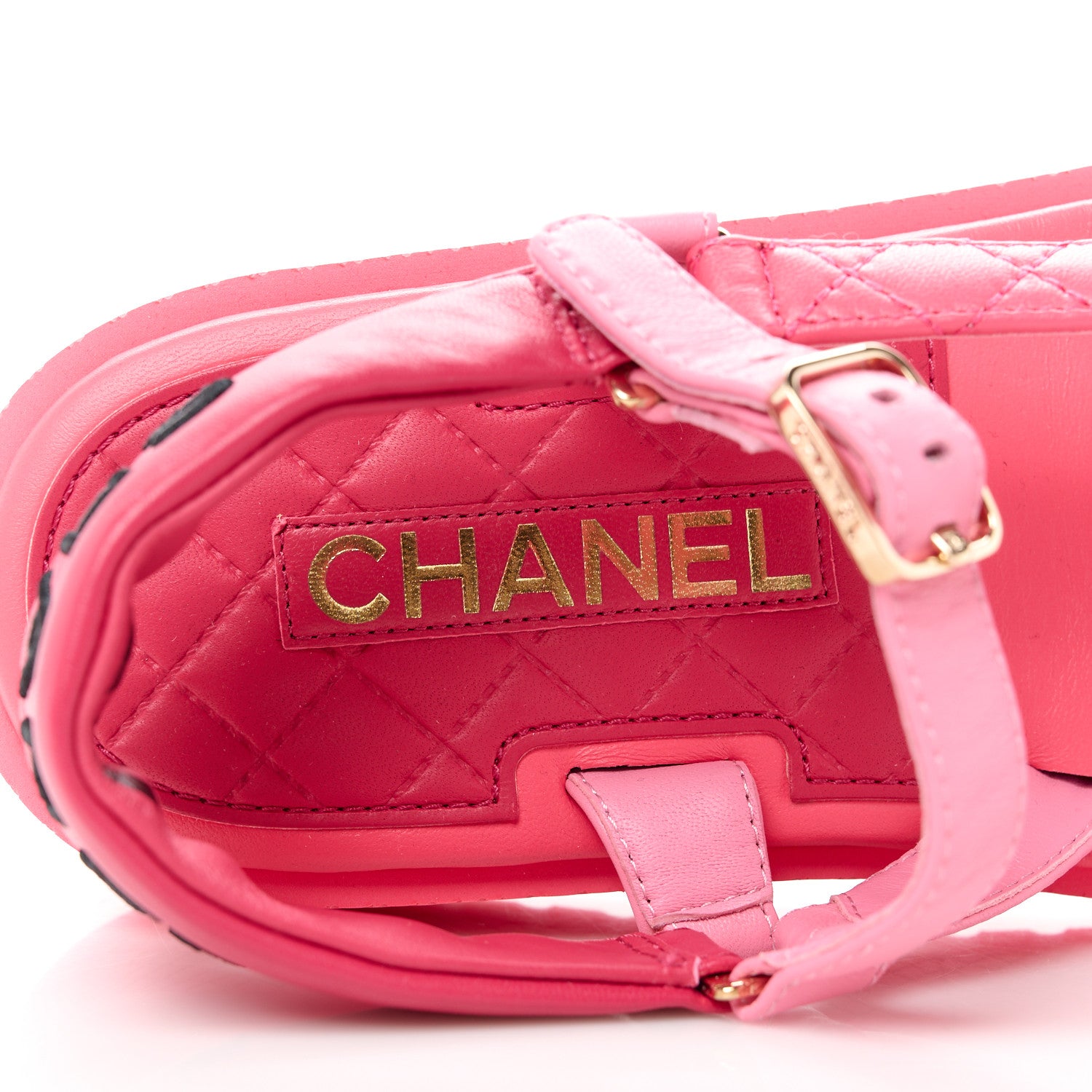 Chanel Lambskin Logo Platform Sandals 39 Red Purple Orange 7 of 9