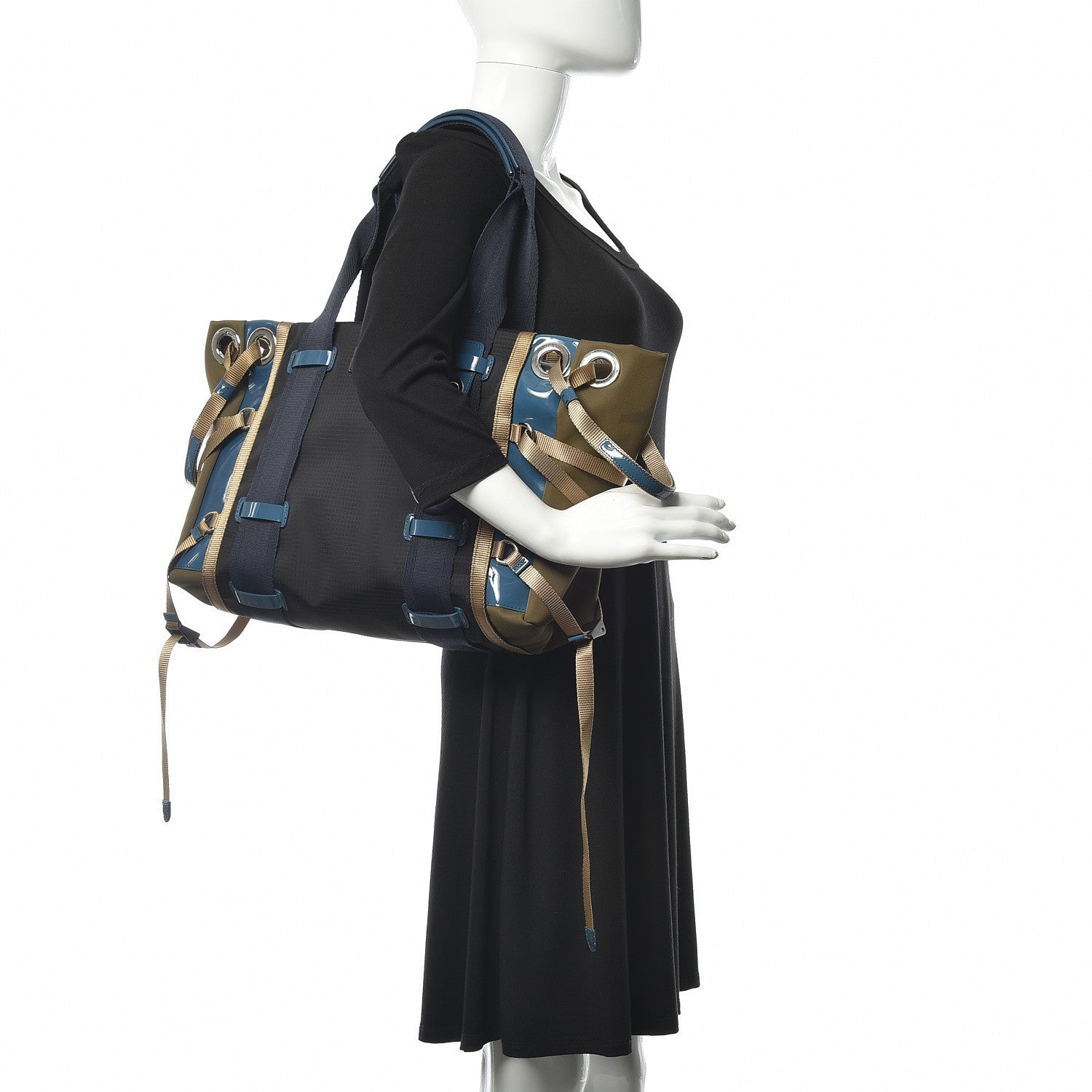 Chloe Nylon Canvas Glossy Lambskin Medium Tao Zipped Tote Blue Green 2 of 9